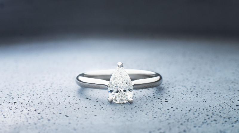 platinum ring with pear shaped diamond