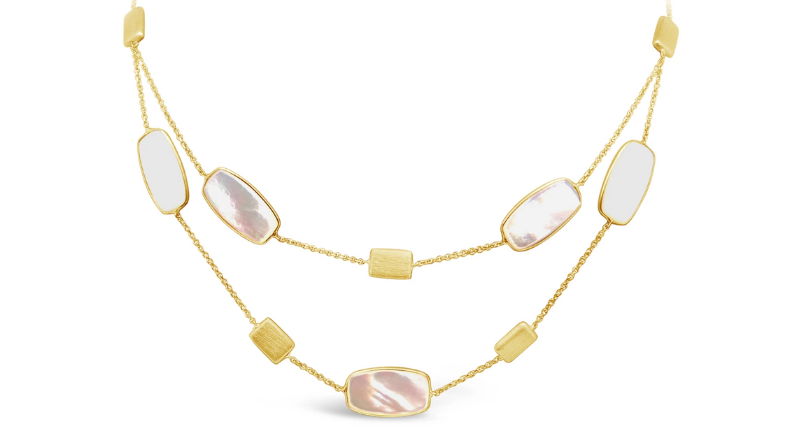 elegant premium gold necklace with mother of pearl pendants on white background