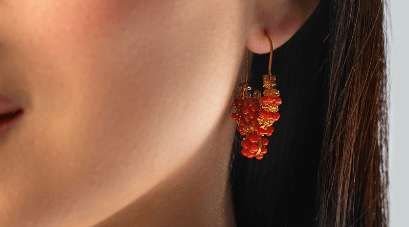 gold earrings traditional croatian jewelry with red corals