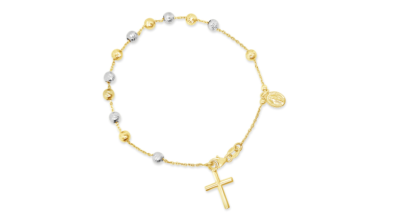white gold bracelet rosary on white background