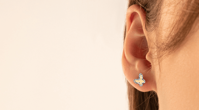 gold earrings children small butterfly on ear