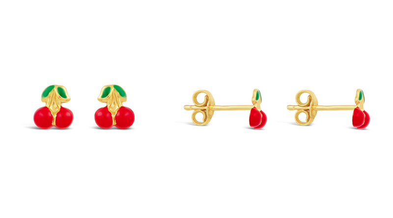 children earrings cherries gold jewelry