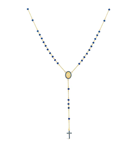 Angelic Blue Rosary gold necklace