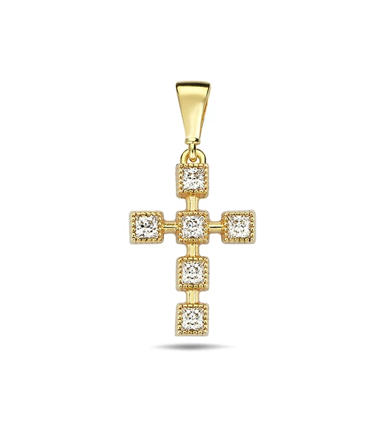 Modern Cross Squared gold pendant