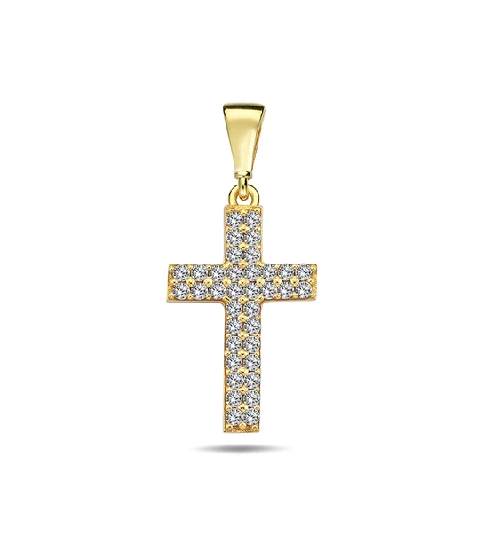 Tiny Crystal Cross gold pendant