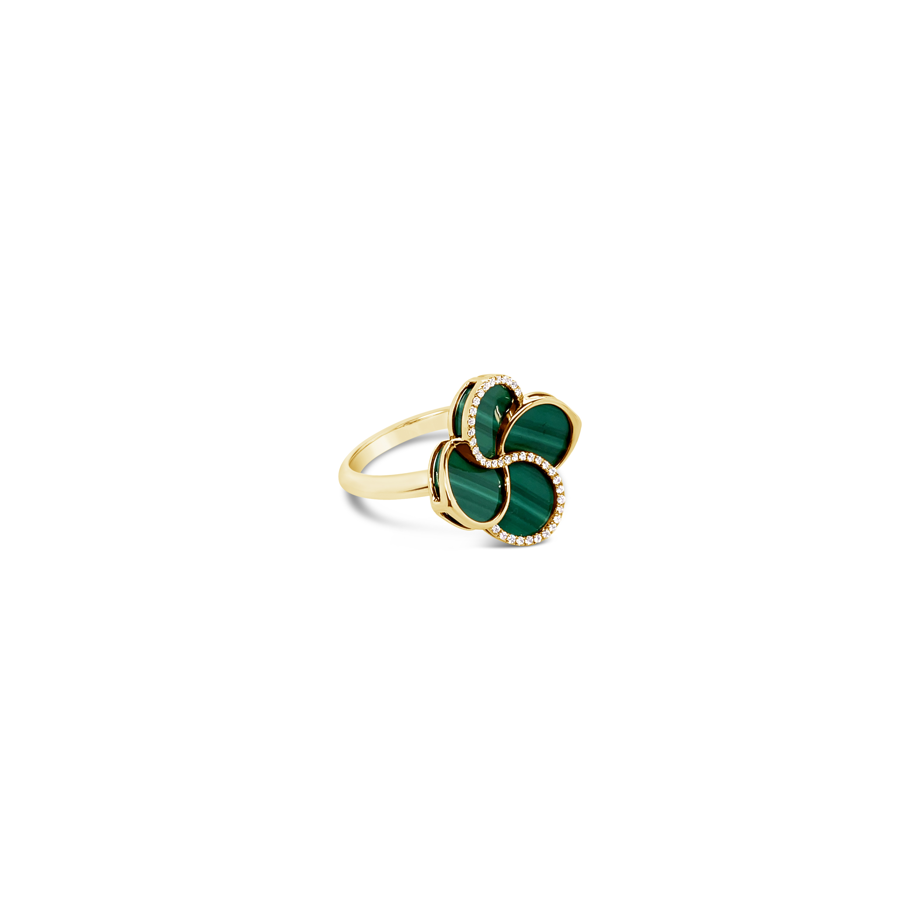 Green Clover zlatni prsten s dijamantima i malahitom